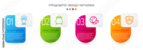 Set line Gold bars, Molten gold being poured, and with shield. Business infographic template. Vector
