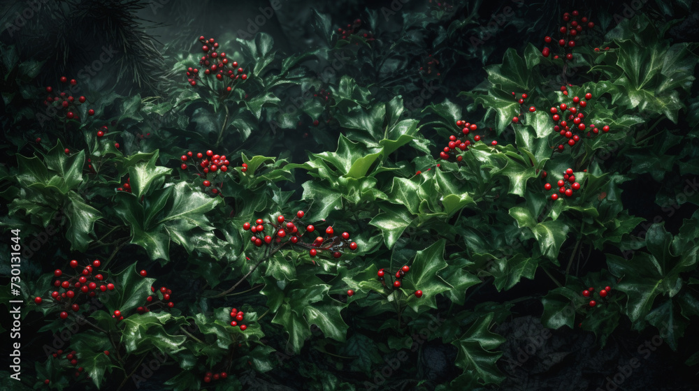 Holly forest, capturing the enchanting allure of this evergreen plant. 