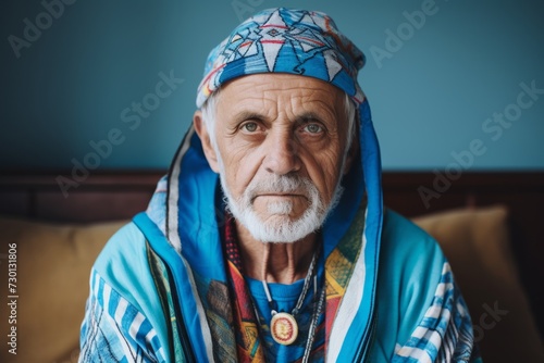 Portrait of an old man in a turban on his head