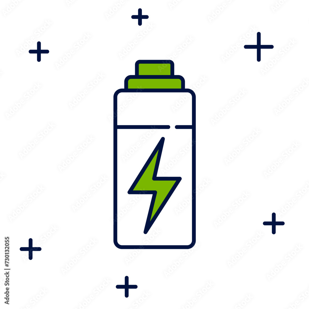 Filled outline Battery icon isolated on white background. Lightning bolt symbol. Vector Filled outline Battery icon isolated on white background. Lightning bolt symbol. Vector