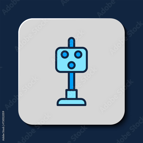 Filled outline Train traffic light icon isolated on blue background. Traffic lights for the railway to regulate the movement of trains. Vector