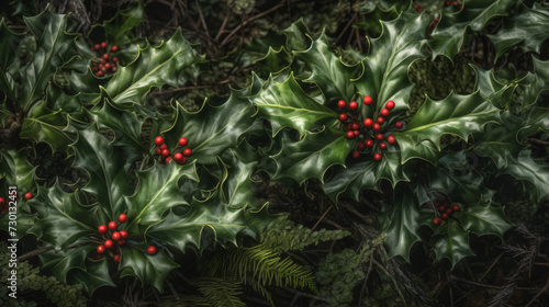 Holly forest  capturing the enchanting allure of this evergreen plant. 