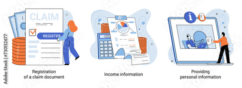 Compensation vector illustration. Indemnify your efforts, let earnings and payments be pillars financial security Compensation, currency dedication, flowing through channels redress Allowance, sunbeam