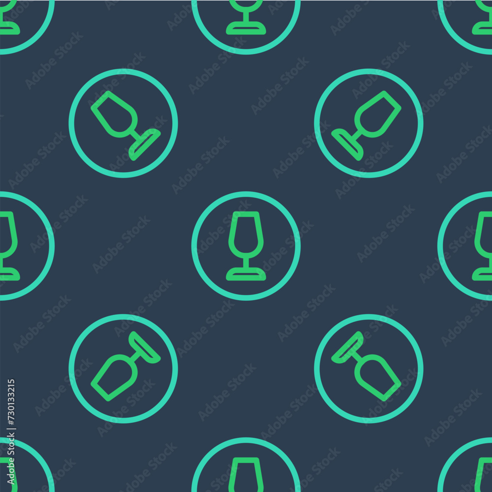 Line Fragile broken glass symbol for delivery boxes icon isolated seamless pattern on blue background. Vector