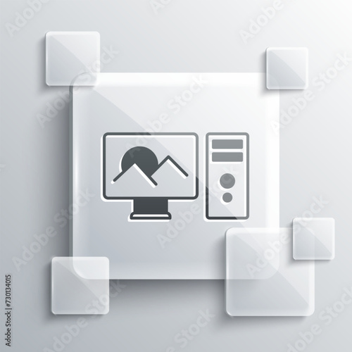 Grey Photo retouching icon isolated on grey background. Photographer, photography, retouch icon. Square glass panels. Vector