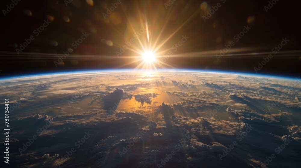 Sunlight Ascending over Earth in Outer Space