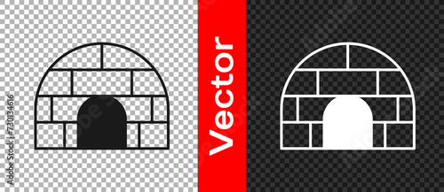 Black Igloo ice house icon isolated on transparent background. Snow home, Eskimo dome-shaped hut winter shelter, made of blocks. Vector