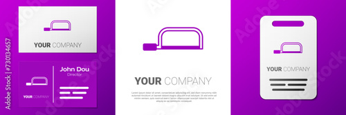 Logotype Hacksaw icon isolated on white background. Metal saw for wood and metal. Logo design template element. Vector