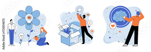 Idea in a box vector illustration. Break chains conventional wisdom to liberate imprisoned idea Leadership is compass steering ship towards uncharted territories Intelligent minds shine brightest
