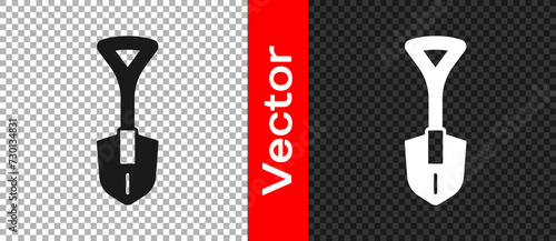 Black Shovel icon isolated on transparent background. Gardening tool. Tool for horticulture, agriculture, farming. Vector