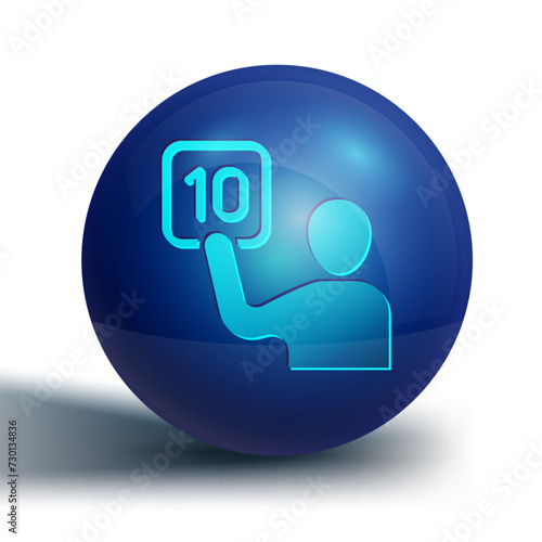 Blue Assessment of judges icon isolated on white background. Blue circle button. Vector