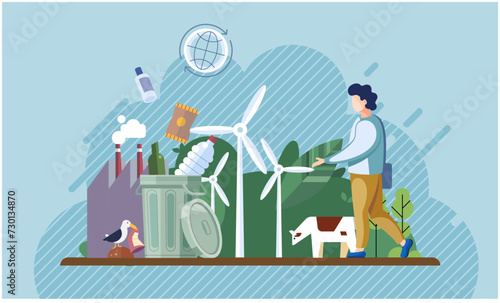Nature pollution. Vector illustration. Contamination natural resources poses risk to human and animal health The problem nature pollution requires urgent attention and action