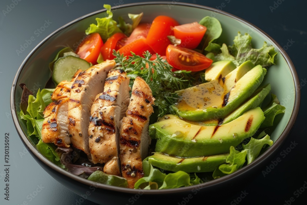 Vegetables salad with grilled chicken. Generate AI image Vegetables salad with grilled chicken. Generate AI image