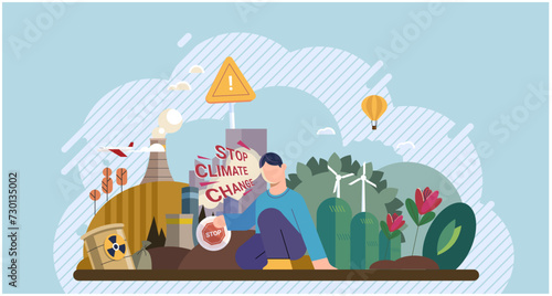 Climate change. Save the planet. Vector illustration Choose renewable resources to reduce reliance on fossil fuels and decrease climate change Celebrate World Environment Day by participating in