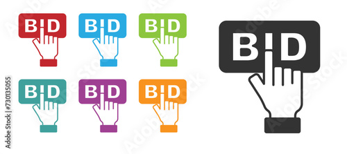 Black Bid icon isolated on white background. Auction bidding. Sale and buyers. Set icons colorful. Vector
