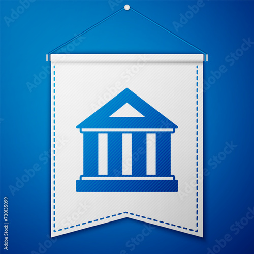 Blue Museum building icon isolated on blue background. White pennant template. Vector