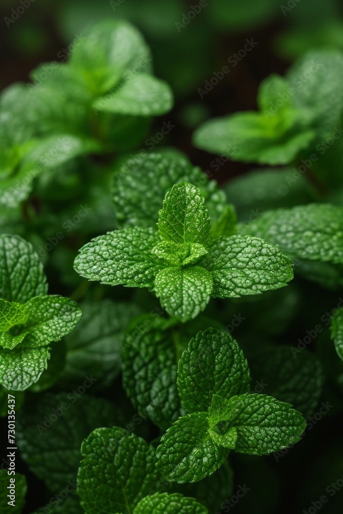 A patch of fragrant mint leaves, ideal for refreshing herbal teas A patch of fragrant mint leaves, ideal for refreshing herbal teas