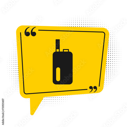 Black Electronic cigarette icon isolated on white background. Vape smoking tool. Vaporizer Device. Yellow speech bubble symbol. Vector