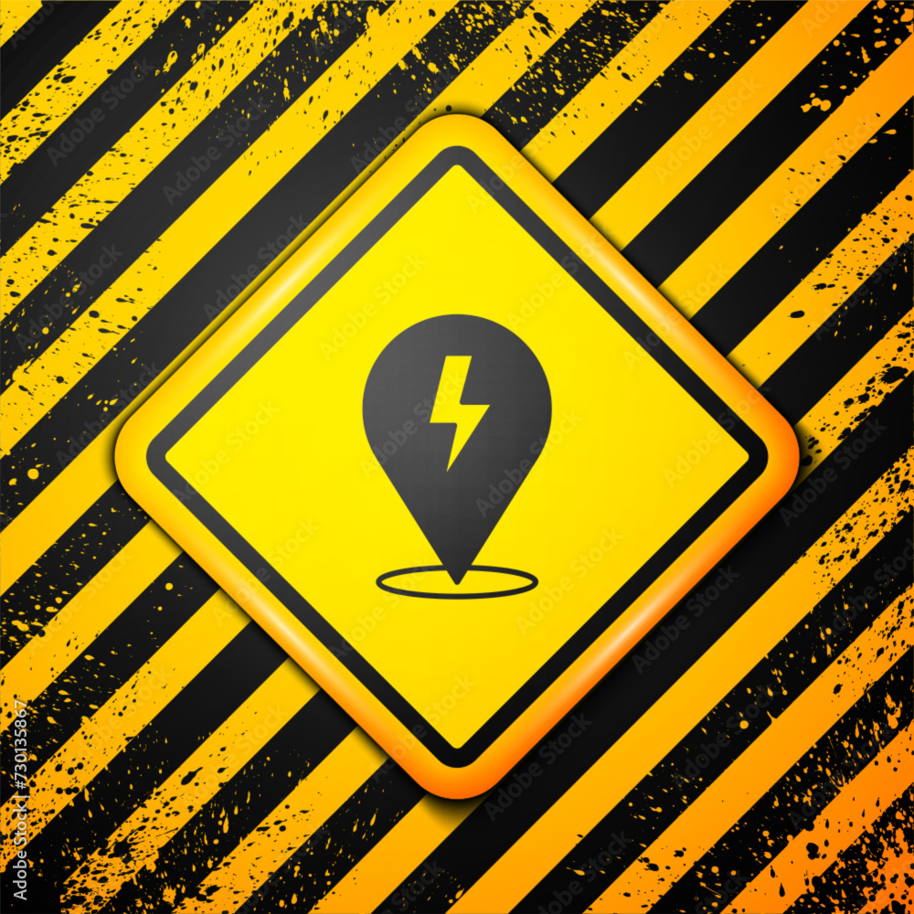 Black Lightning bolt icon isolated on yellow background. Flash sign. Charge flash icon. Thunder bolt. Lighting strike. Warning sign. Vector Black Lightning bolt icon isolated on yellow background. Flash sign. Charge flash icon. Thunder bolt. Lighting strike. Warning sign. Vector