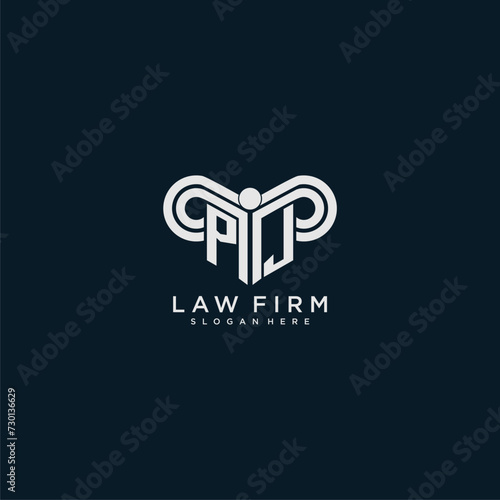 PJ initial monogram logo lawfirm with pillar design