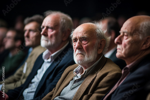 Photo image of old aged mature person college worker sitting on lecture or conference made with generative ai