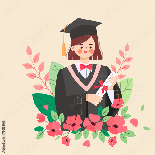 Vector illustration of a female student celebrating graduation