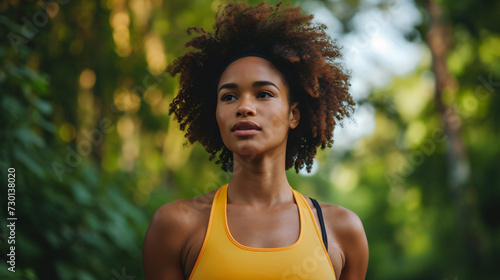 african american woman wearing sport top and exercising outdoors