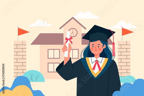 Vector illustration of a female student celebrating graduation