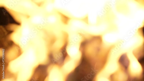 Blurred warm fire and sparks in a fireplace from conflagrant wooden logs photo