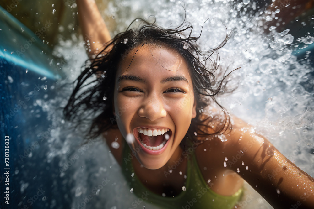 Obraz premium Generative AI picture aquatic excitement concept summer delight vibrant colorful sunny day aqua park family time