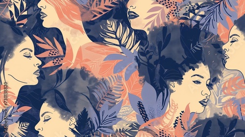 diverse women illustration pattern in a trendy style  bold colors