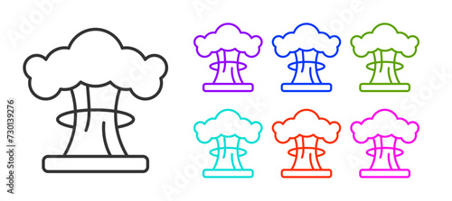 Black line Nuclear explosion icon isolated on white background. Atomic bomb. Symbol of nuclear war, end of world. Set icons colorful. Vector