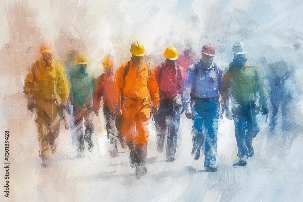 Group of workman background, water color style - generative ai