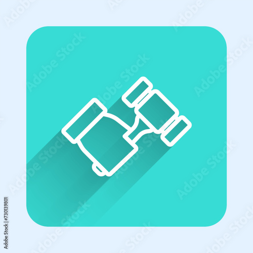 White line Auction hammer icon isolated with long shadow background. Gavel - hammer of judge or auctioneer. Bidding process, deal done. Auction bidding. Green square button. Vector