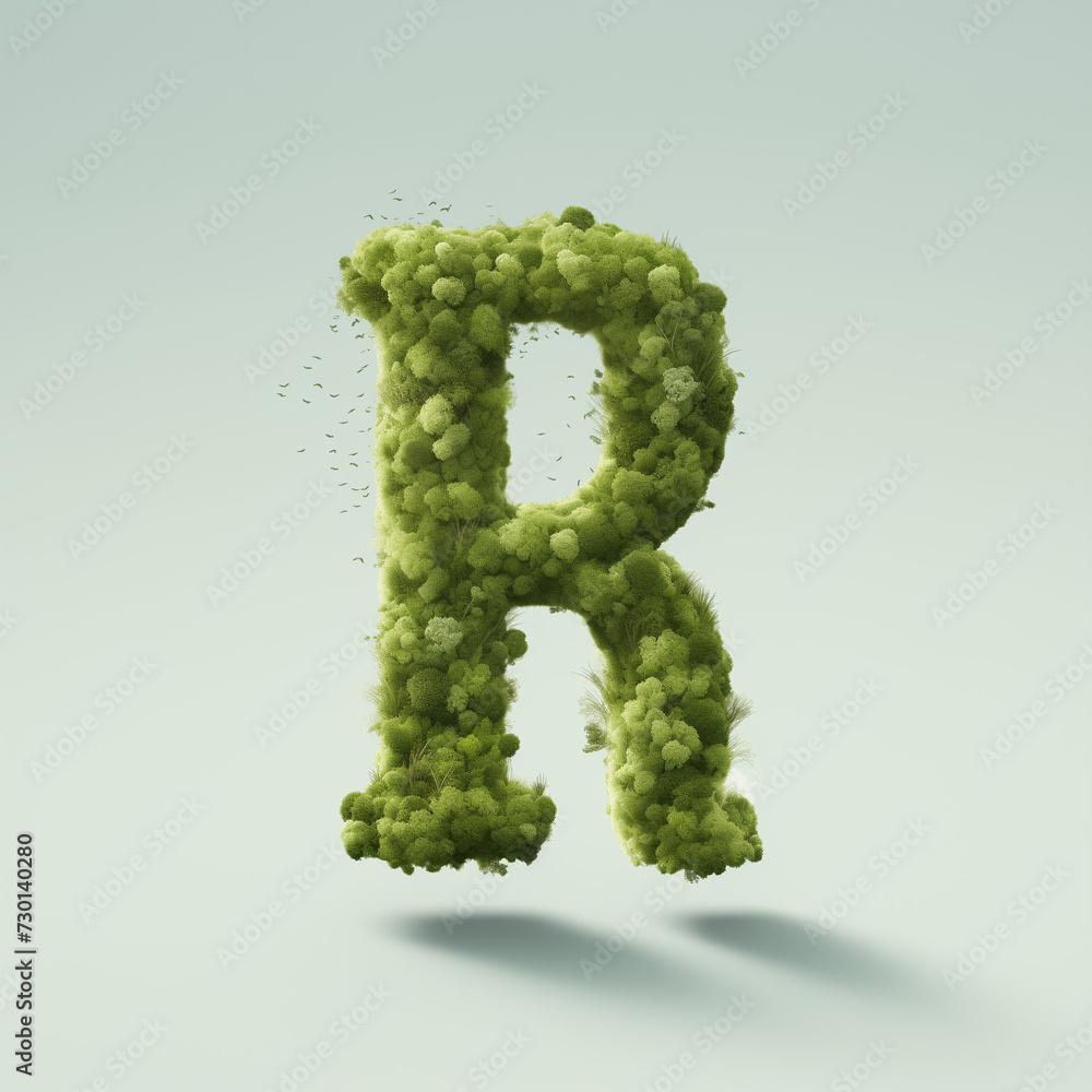 letter a from grass, illustration of a Letter, letter R 3d golden isolated on white, 3d render of letter R, Ai generated image