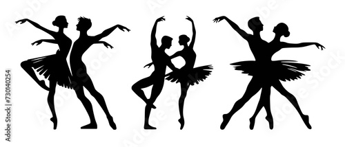 Elegant Ballet Dancers Silhouettes Performing in Various Poses Dancing Couple black filled vector Illustration