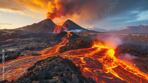 Planet Earth formation process, volcanic activity, hot lifeless land photo