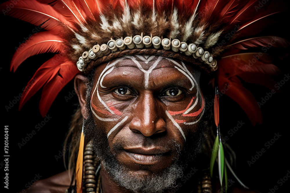 Generative AI close up photo of confident man native african tribe traditional pattern on face Generative AI close up photo of confident man native african tribe traditional pattern on face