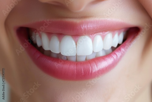Close-up of a bright white teeth of. a woman, healthy smile, dental care and hygiene, a confident expression 