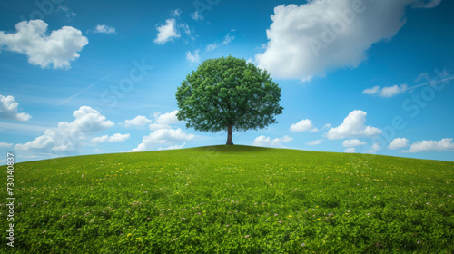 Green field tree and blue skygreat background.