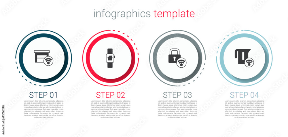 Set Smart garage, home with smart watch, Digital door lock and electric kettle. Business infographic template. Vector Set Smart garage, home with smart watch, Digital door lock and electric kettle. Business infographic template. Vector