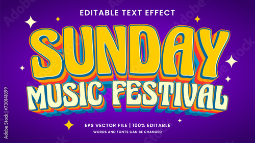 Sunday festival editable text effect vintage and retro 70s style