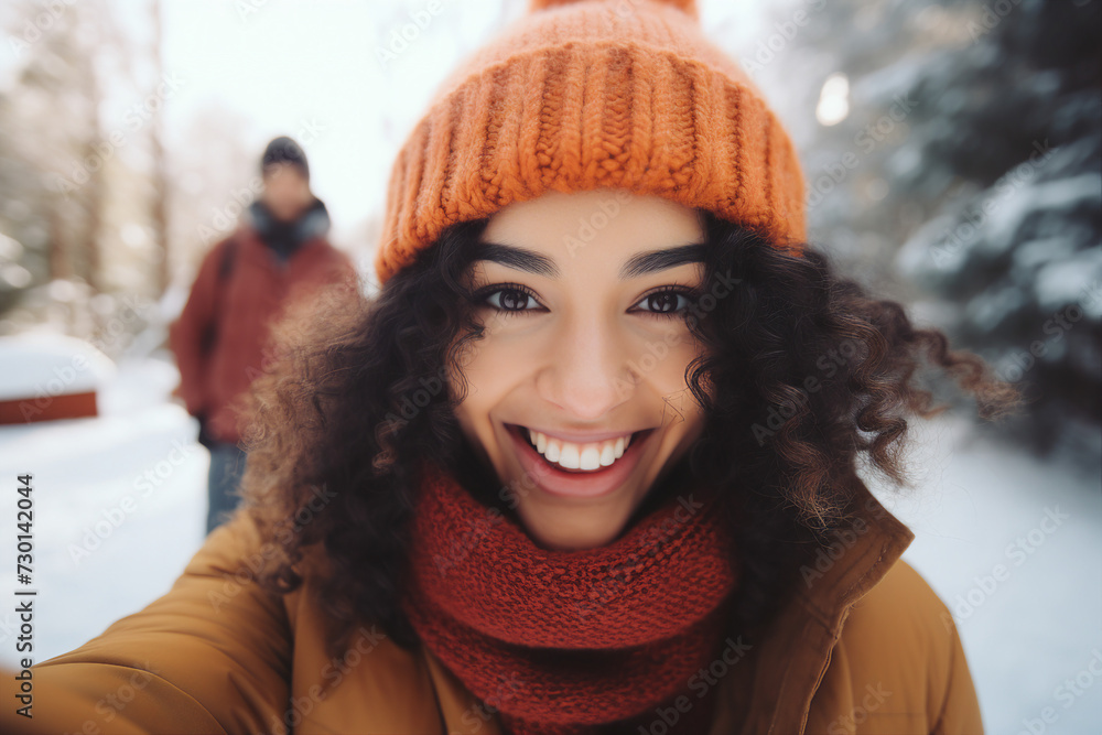 People children family friends couple spending time outdoors winter holidays frosty day Generative AI People children family friends couple spending time outdoors winter holidays frosty day Generative AI