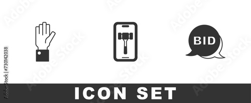 Set Hand holding auction, Online and Bid icon. Vector