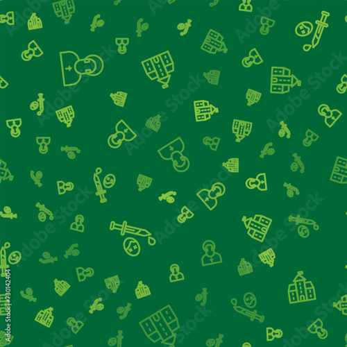 Set line Monk, Sword with blood and Castle, fortress on seamless pattern. Vector