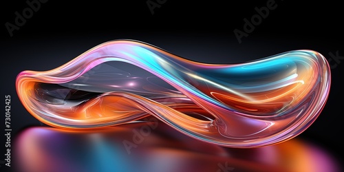 Image of an abstract holographic shape. Liquid iridescent neon curved wave. Luxury wallpaper. Generative AI