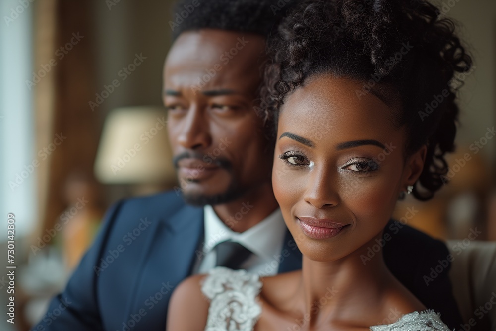 Young happy couple dressed in elegant outfits share a romantic moment indoors, radiating love and joy. Young happy couple dressed in elegant outfits share a romantic moment indoors, radiating love and joy.