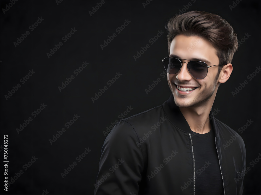Fototapeta premium smiling man in sunglasses black monochrome color portrait