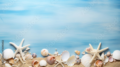 Summer holidays background with frame and shells