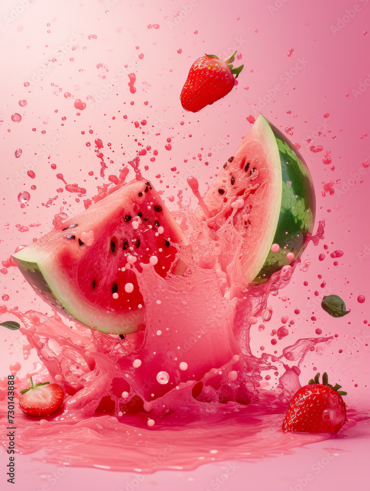 Sliced watermelon fell into the water. Sliced watermelon fell into the water.